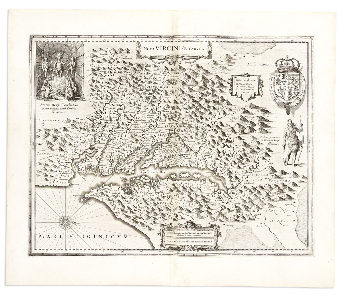 (CHESAPEAKE.) Henricus Hondius. Nova Virginiae Tabula.